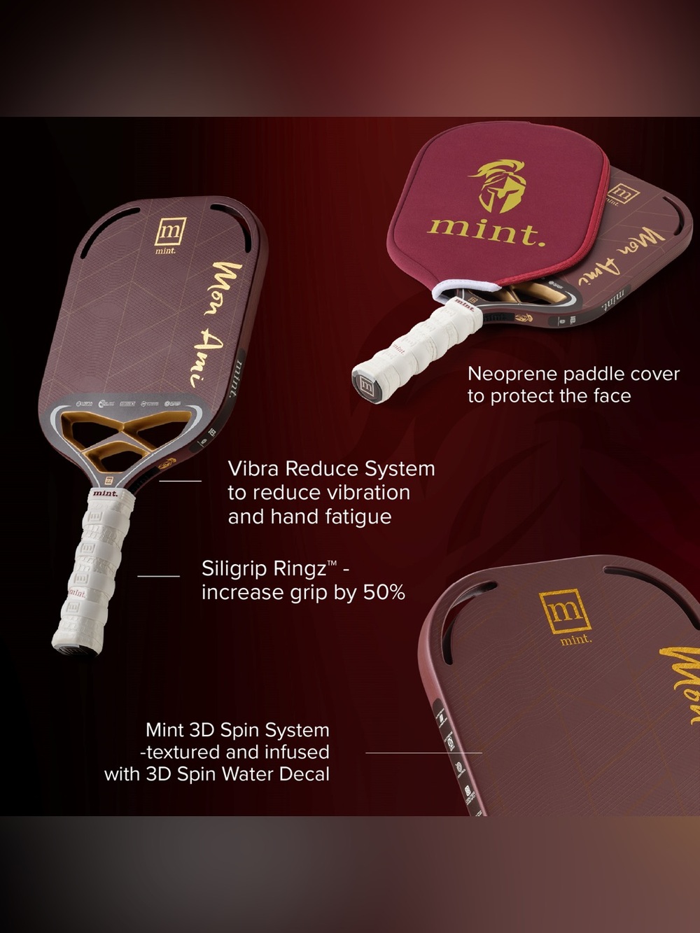 Mint Sport Mon Ami Kevlar / Carbon Fiber | 18mm Core Pickleball Paddle | NEW - Picture 9 of 16